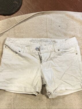 Express White Denim Jean Shorts with Frayed Hem
